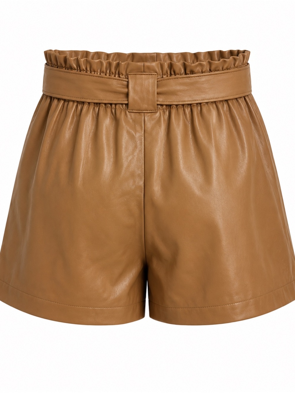 Ci Sono Faux Leather High-Waist Belted Shorts in Camel Brown - Picture 6 of 7